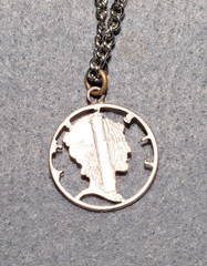 Mercury Dime Cutout Pendant with Silvertone Necklace