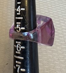 70s Vintage Lucite Ring Lilac Lavender Striped Clear Faceted High Dome size 5.5