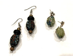 VINTAGE KASHMIRI DANGLE & GREEN LUCITE EGG OVAL FRENCH WIRE EARRINGS LOT 2 PAIR