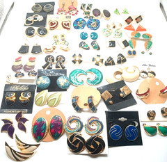 Vintage Enamel Pierced Earrings 80’s & More Colorful Variety Lot of 64 Pairs