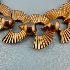 Vintage Art Deco Style Bracelet Gold Tone Fan Link 6.5″ Designer Signed