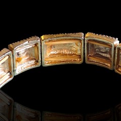 Vintage Mint Green Opaline Glass Rhinestone Block Stretch Bracelet 7.5in