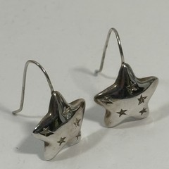 Vintage Signed M Milor Sterling Silver Puffy Etched Star Drop Earrings 3/4″ 3.6g