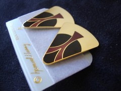 VINTAGE SAMUEL HUANG CLOISONNE EARRINGS BLACK & RED ENAMEL GOLD FILLED POST