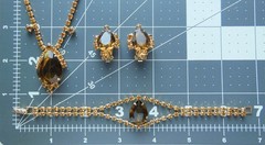 Vintage Faceted Brown Topaz Glass RS Drop Necklace Bracelet & Earring Parure SET