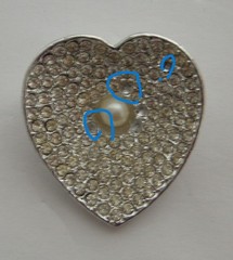 Vintage Silver Tone Pave Rhinestone Heart Brooch with Faux Pearl Center Pin