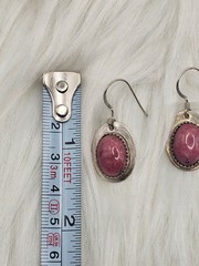 Vintage M.O. Sterling Silver Pink Rhodonite Drop Earrings 6g