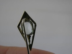 Antique Belais Art Deco 18k and 10k Gold Aquamarine Stick Pin 1.2g 2 5/8 Inches