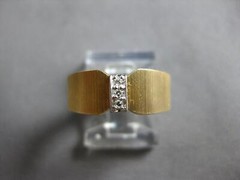 ESTATE .05CT DIAMOND 14KT 2 TONE GOLD 3D ROUND MATTE & SHINY FUN BAR RING #27965