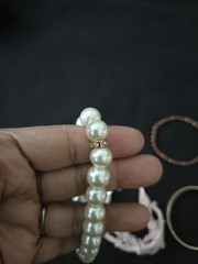 9 Vtg Bracelet Rhinestone Metal Faux Pearl Beads 7 Stretchable