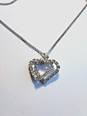 Rhinestone Twin Hearts Pendant Vintage Necklace