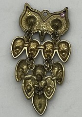 Vintage Articulated Owl Pendant Ivory Enamel Colorful Rhinestones Gold Tone 2.5″
