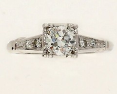 Vintage Diamond Engagement Ring .62CT Mine Cut 14K WG Size 4