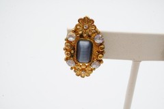 Vintage Clip On Earrings Gold Tone Rhinestone Cats Eye