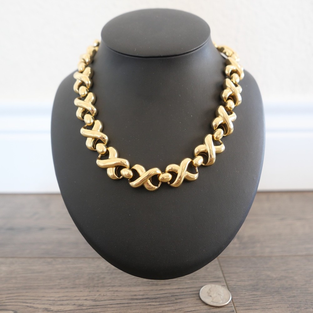 Vintage Signed Les Bernard Inc Gold tone Chain Chunky Choker Statement Necklace