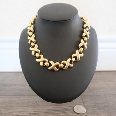Vintage Signed Les Bernard Inc Gold tone Chain Chunky Choker Statement Necklace