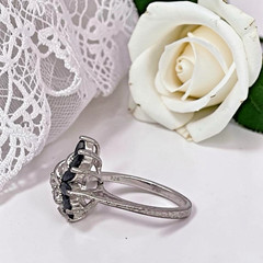 Vintage RJ Graziano 925 Sterling Silver Blue & White CZ Cocktail Ring, size 8.25