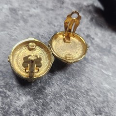 Vintage Gold Tone Red Cabochon Clip On Statement Earrings Round 1 Inch