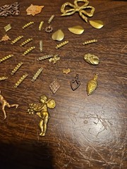Lot Of 50 Mixed Parts Pcs France Vintage 60s Brass Stampings Findings Jewelry