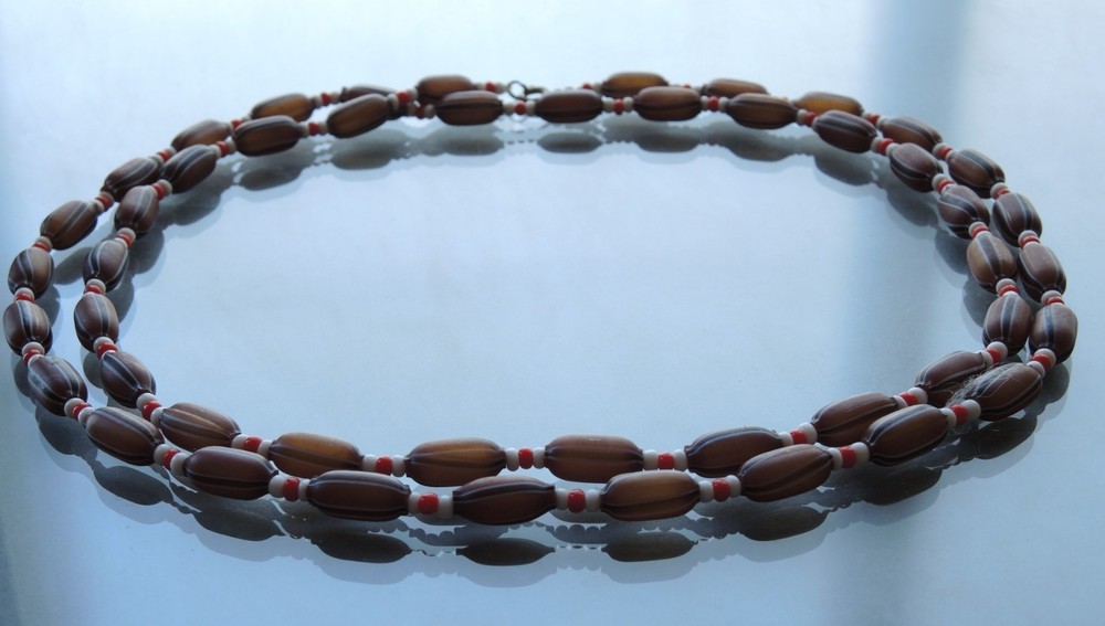 Vintage Czech Czechoslov Hollow Glass Bead Necklace 99cm 1930s Export Flapper