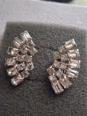 Baguette & round rhinestone glamorous climber clip on earrings, vintage…