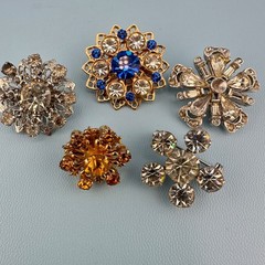 Vintage Rhinestone Scatter Pin Brooch Lot Star Snowflake Blue Clear Orange