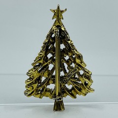 Vintage Hollycraft Christmas Tree Brooch Gold Tone Multicolor Rhinestone Pin