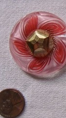 Large Vintage Glass Pinwheel Red Pink Button Made To Be Pin Brooch 1 3/4 Inch
