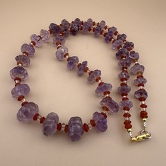 Vintage Hand Carved Amethyst Melon Bead Necklace