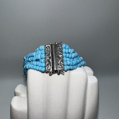 Ross-Simons Blue Bead w/Marquise 6-Strand 925 Silver Necklace 17 & Bracelet 7.25
