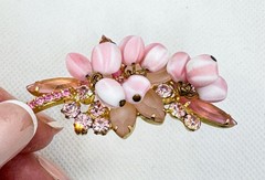 Verified Juliana D&E Brooch Pin Pink Stripe Givre Glass Rhinestone Floral 1960s