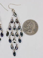 Silver Tone Iridescent Black Bead Earrings Pierced Dangle Drop Chandelier