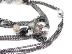 J128-VINTAGE NECKLACE~GUN METAL CHAIN/BLACK/GREY BEADS~AVON~36″-39″