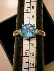 Petite 14k Solid White Gold Natural Blue Topaz and Diamond Ring Size 5