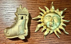 Gold Tone AJC Old Lady In A Shoe Brooch Opens & Sun Pin