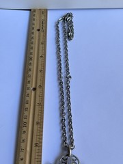 1970s Vintage Silver Tone Chunky Statement Pendant Necklace Chain Mod Boho L195