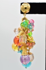 Vintage Ornament Beaded Dangle Earrings Chain Multi-Color Lucite Chunky NOS A28