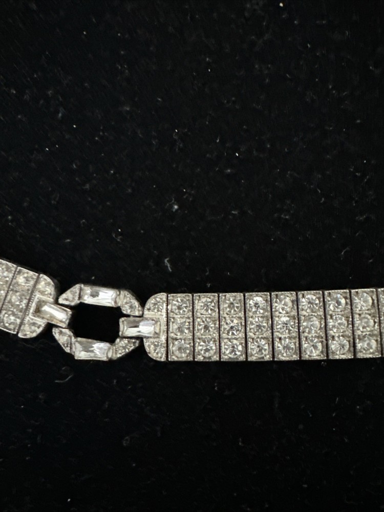 Art Deco Wachenheimer Diamonbar Buckle Sterling Silver Rhinestone Bracelet