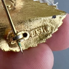Vintage BSK Brooch Lot Leaf Feather Seaweed Faux Pearl Brushed Gold Tone Signed