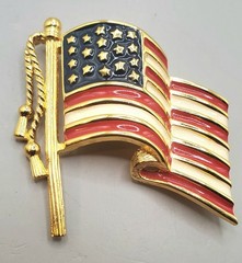 2 Signed Vtg Enamel Brooches: NAPIER U.S. Flag, GERRYS Patriotic Eagle