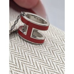 Hermes Red Enamel and Palladium Plated Pop H Pendant Necklace