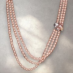 Nolan Miller Signed goldplate cz flower clasp vintage glass pearl necklace 80s