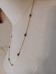 Vintage 1970s 24 inch Korea Stamp Gold-tone Minimalist Necklace w/Tiger’s Eye