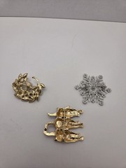 Christmas Brooch & Pendant Set • Snowflake, Cat Stack, Holiday Wreath Trio