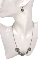 Vintage Marcasite Necklace & Pierced Ear Dangle Earrings | 3 Piece Jewelry Set