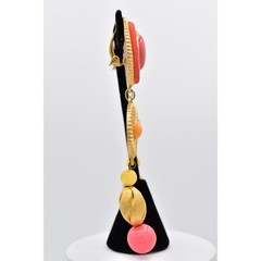 Vintage Statement Dangle Earrings Coral Orange Brushed Gold Beaded Chunky BinBK