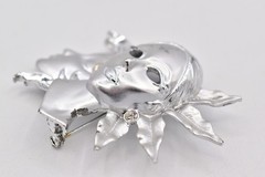 Vintage Sun Moon Mask Abstract Brooch Pin Silver Tone Art Chunky 1980s BinBK