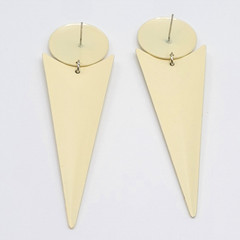 Minimalist Geometric Long Drop Dangle Metal and Cream Enamel Vtg 1980s Earrings