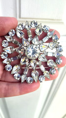 Vintage 2.7″ Weiss Snowflake Flower Unsigned Silver Jeweled Rhinestone Brooch