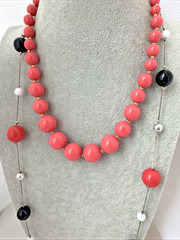 2 Necklaces LOT Girly long bead Y2K 1990s 2000s Silver gold Jewelry pink costume